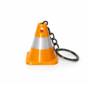 Chaveiro Cone de PLA biodegradável, miniatura de cone de sinalização laranja com faixa refletiva e argola