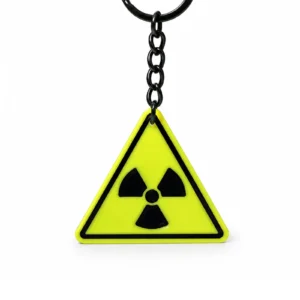 Chaveiro Placa Radioativo em PLA biodegradável, placa triangular amarela com símbolo de radiação preto